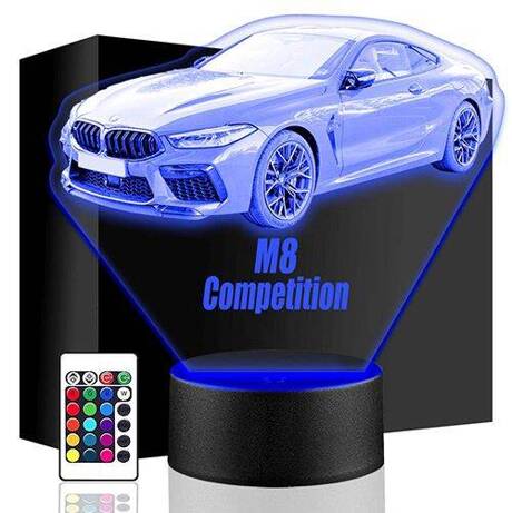 LAMPKA NOCNA BMW M8 AUTO AUTKO 3D + PILOT prezent URODZINY statuetka