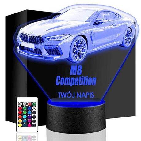 LAMPKA NOCNA BMW M8 AUTO AUTKO 3D + PILOT prezent URODZINY statuetka