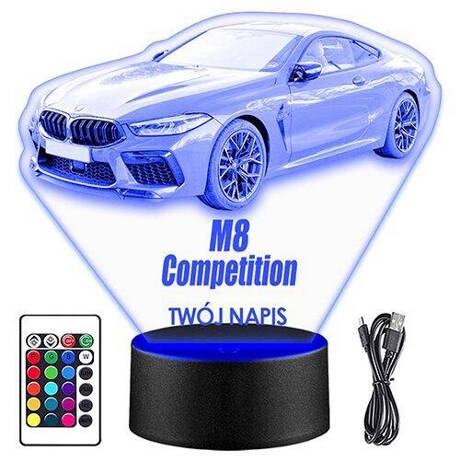 LAMPKA NOCNA BMW M8 AUTO AUTKO 3D + PILOT prezent URODZINY statuetka