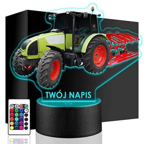 LAMPKA NOCNA CIĄGNIK TRAKTOR FARMA 3D + PILOT prezent URODZINY statuetka