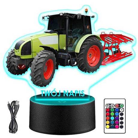 LAMPKA NOCNA CIĄGNIK TRAKTOR FARMA 3D + PILOT prezent URODZINY statuetka