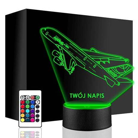 LAMPKA NOCNA LED AIRBUS A380 SAMOLOT 3D + PILOT prezent URODZINY statuetka