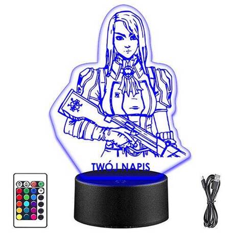 LAMPKA NOCNA LED ARCANE CAITLYN 3D + PILOT prezent URODZINY statuetka