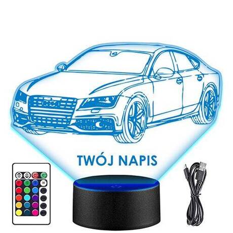 LAMPKA NOCNA LED AUDI RS7 AUTO AUTKO 3D + PILOT prezent URODZINY statuetka