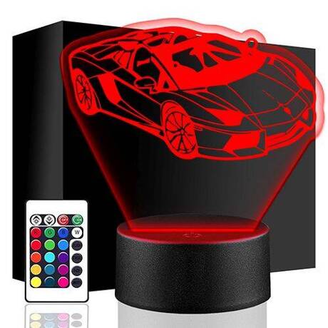 LAMPKA NOCNA LED AUTO LAMBORGHINI 3D + PILOT prezent URODZINY statuetka