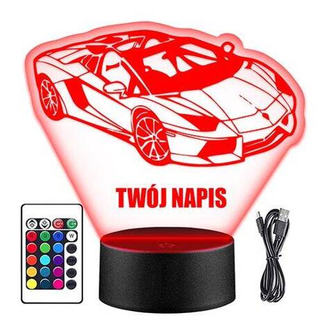 LAMPKA NOCNA LED AUTO LAMBORGHINI 3D + PILOT prezent URODZINY statuetka