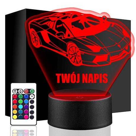 LAMPKA NOCNA LED AUTO LAMBORGHINI 3D + PILOT prezent URODZINY statuetka