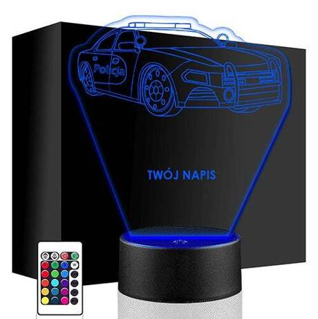 LAMPKA NOCNA LED AUTO POLICYJNE AUTKO 3D + PILOT prezent URODZINY statuetka