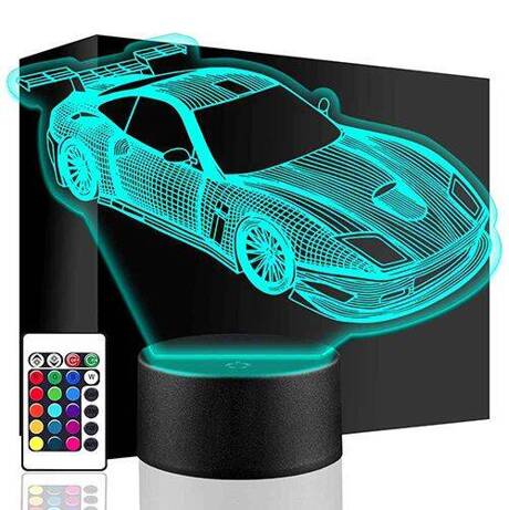 LAMPKA NOCNA LED AUTO WYŚCIGOWE TOR 3D + PILOT prezent URODZINY statuetka