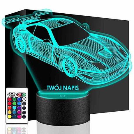 LAMPKA NOCNA LED AUTO WYŚCIGOWE TOR 3D + PILOT prezent URODZINY statuetka