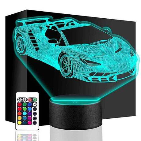 LAMPKA NOCNA LED AUTO WYŚCIGOWE TOR 3D + PILOT prezent URODZINY statuetka