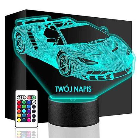 LAMPKA NOCNA LED AUTO WYŚCIGOWE TOR 3D + PILOT prezent URODZINY statuetka