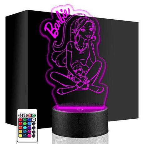 LAMPKA NOCNA LED BARBIE PIESEK 3D + PILOT prezent URODZINY statuetka