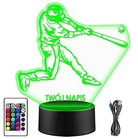 LAMPKA NOCNA LED BASEBALL PIŁKA 3D + PILOT prezent URODZINY statuetka