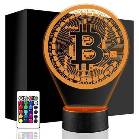 LAMPKA NOCNA LED BITCOIN KRYPTOWALUTY 3D + PILOT prezent URODZINY statuetka