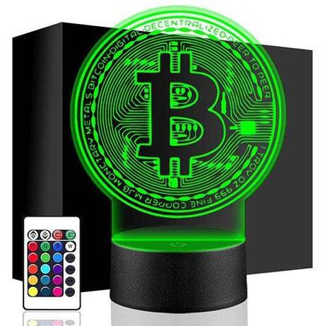 LAMPKA NOCNA LED BITCOIN KRYPTOWALUTY 3D + PILOT prezent URODZINY statuetka