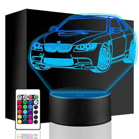 LAMPKA NOCNA LED BMW AUTO AUTKO 3D + PILOT prezent URODZINY statuetka