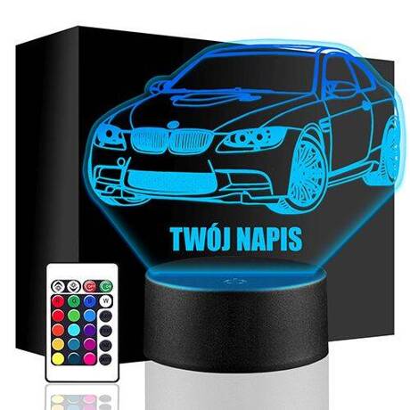 LAMPKA NOCNA LED BMW AUTO AUTKO 3D + PILOT prezent URODZINY statuetka