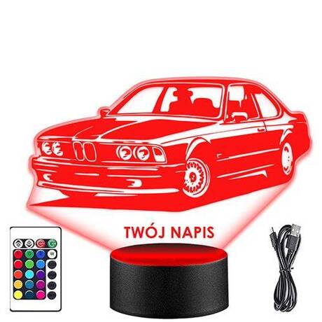 LAMPKA NOCNA LED BMW E24 AUTO AUTKO 3D + PILOT prezent URODZINY statuetka