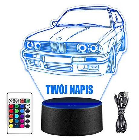 LAMPKA NOCNA LED BMW E30 M3 AUTO 3D + PILOT prezent URODZINY statuetka