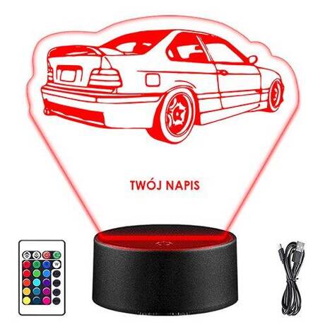 LAMPKA NOCNA LED BMW E36 M3 AUTO 3D + PILOT prezent URODZINY statuetka