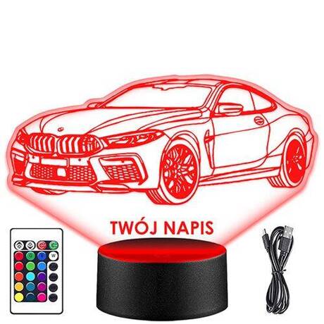 LAMPKA NOCNA LED BMW M8 AUTO AUTKO 3D + PILOT prezent URODZINY statuetka