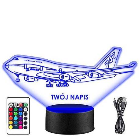 LAMPKA NOCNA LED BOEING 747 SAMOLOT 3D + PILOT prezent URODZINY statuetka