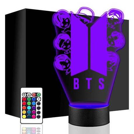 LAMPKA NOCNA LED BTS K-POP 3D + PILOT prezent URODZINY statuetka