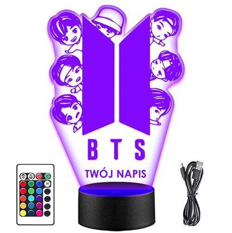 LAMPKA NOCNA LED BTS K-POP 3D + PILOT prezent URODZINY statuetka