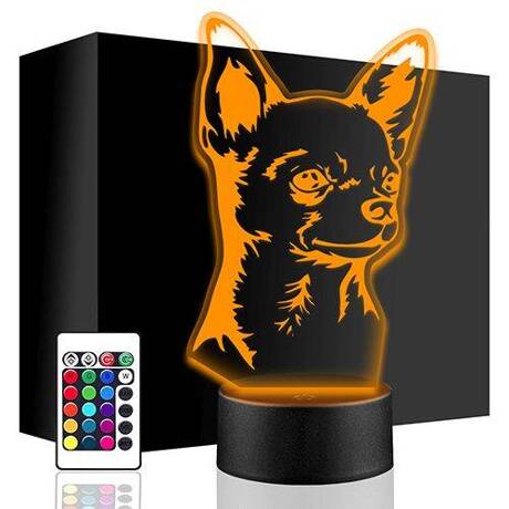 LAMPKA NOCNA LED CHIHUAHUA PIES 3D + PILOT prezent URODZINY statuetka