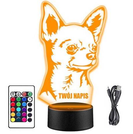 LAMPKA NOCNA LED CHIHUAHUA PIES 3D + PILOT prezent URODZINY statuetka