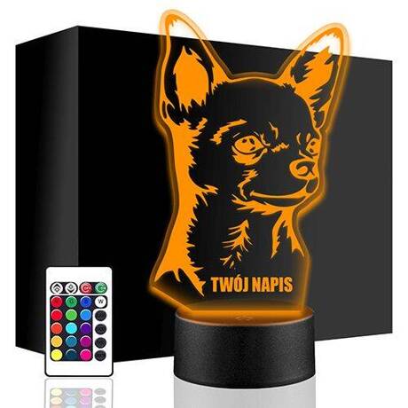 LAMPKA NOCNA LED CHIHUAHUA PIES 3D + PILOT prezent URODZINY statuetka