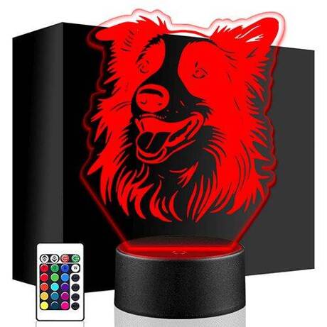 LAMPKA NOCNA LED COLLIE PIES PIESEK 3D + PILOT prezent URODZINY statuetka