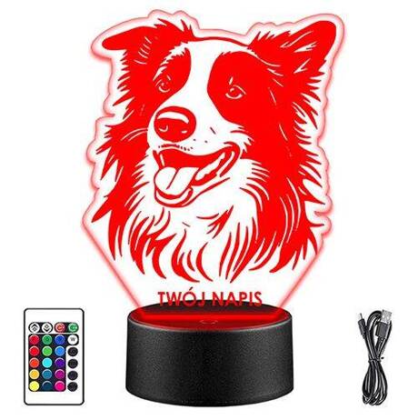 LAMPKA NOCNA LED COLLIE PIES PIESEK 3D + PILOT prezent URODZINY statuetka