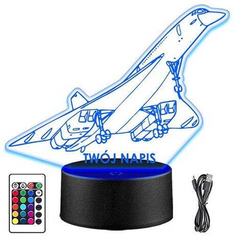 LAMPKA NOCNA LED CONCORDE SAMOLOT 3D +PILOT prezent URODZINY statuetka