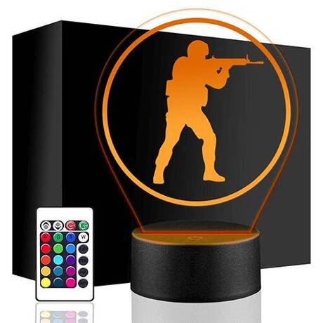 LAMPKA NOCNA LED COUNTER STRIKE GAMER 3D + PILOT prezent URODZINY statuetka