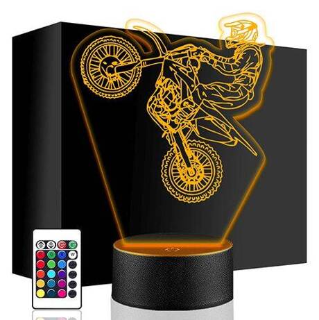 LAMPKA NOCNA LED CROSS MOTOCROSS 3D + PILOT prezent URODZINY statuetka