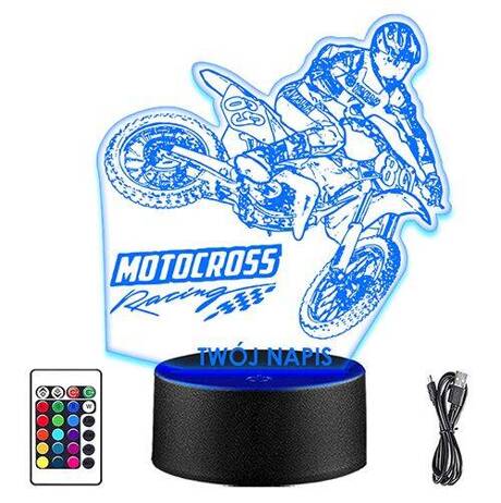 LAMPKA NOCNA LED CROSS MOTOCROSS MOTOR 3D +PILOT prezent URODZINY statuetka