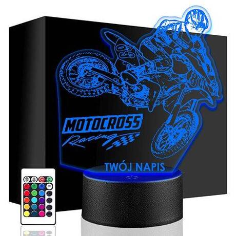 LAMPKA NOCNA LED CROSS MOTOCROSS MOTOR 3D +PILOT prezent URODZINY statuetka