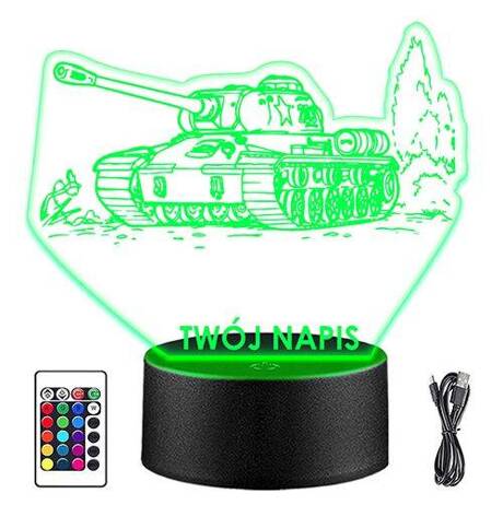 LAMPKA NOCNA LED CZOŁG ARMIA ARMATA 3D + PILOT prezent URODZINY statuetka