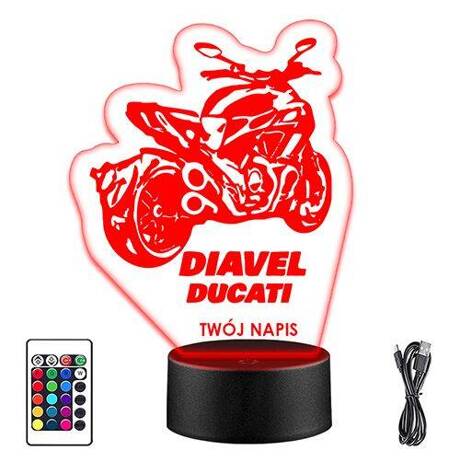 LAMPKA NOCNA LED DIAVEL DUCATI MOTOR 3D + PILOT prezent URODZINY statuetka