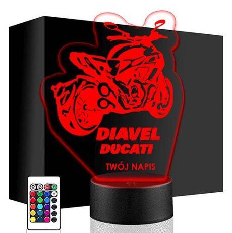 LAMPKA NOCNA LED DIAVEL DUCATI MOTOR 3D + PILOT prezent URODZINY statuetka