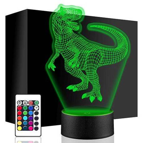 LAMPKA NOCNA LED DINOZAUR 3D + PILOT prezent URODZINY statuetka