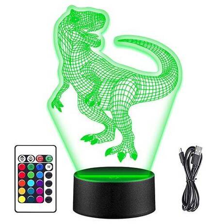 LAMPKA NOCNA LED DINOZAUR 3D + PILOT prezent URODZINY statuetka