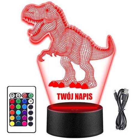 LAMPKA NOCNA LED DINOZAUR T-REX 3D + PILOT prezent URODZINY statuetka