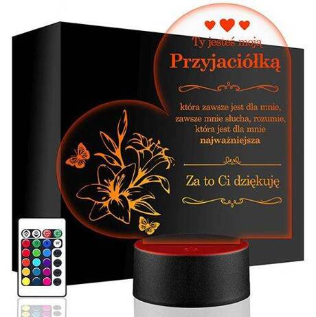 LAMPKA NOCNA LED DLA PRZYJACIÓŁKI 3D + PILOT prezent na URODZINY statuetka