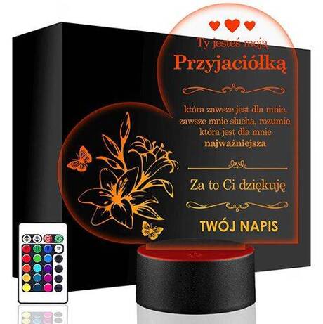 LAMPKA NOCNA LED DLA PRZYJACIÓŁKI 3D + PILOT prezent na URODZINY statuetka