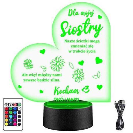 LAMPKA NOCNA LED DLA SIOSTRY 3D + PILOT prezent na URODZINY statuetka