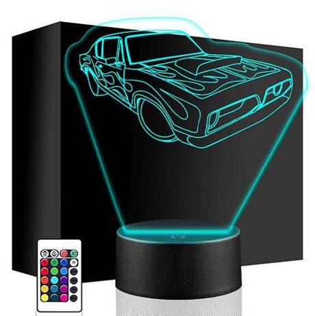 LAMPKA NOCNA LED DODGE AUTO AUTKO 3D + PILOT prezent URODZINY statuetka