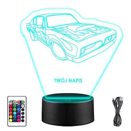 LAMPKA NOCNA LED DODGE AUTO AUTKO 3D + PILOT prezent URODZINY statuetka